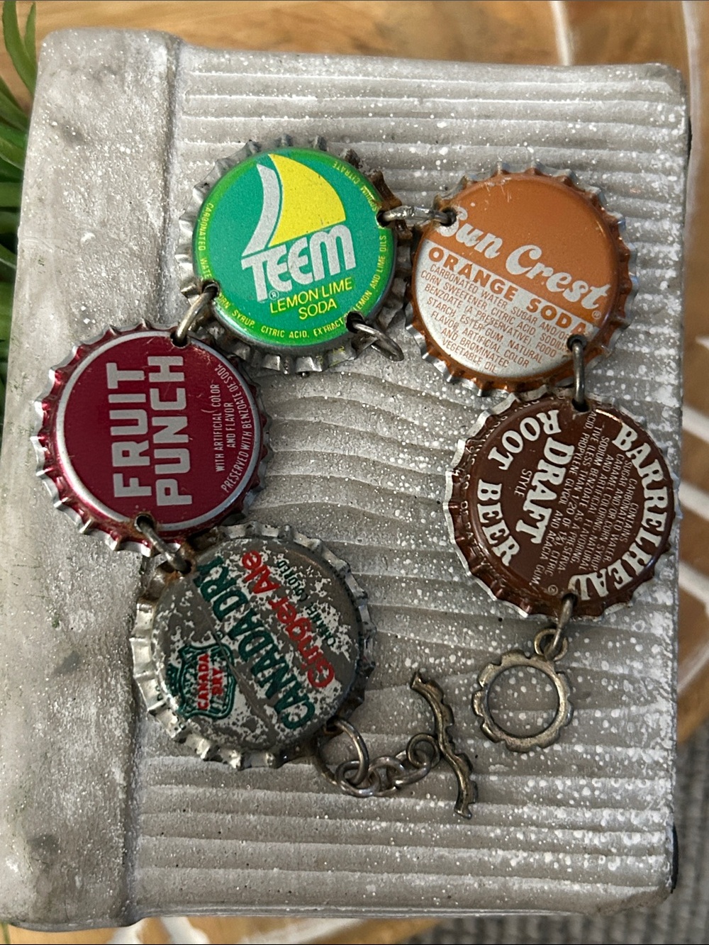 Vintage Soda Bottle Cap Bracelet NEW reverses to religious photos under resin